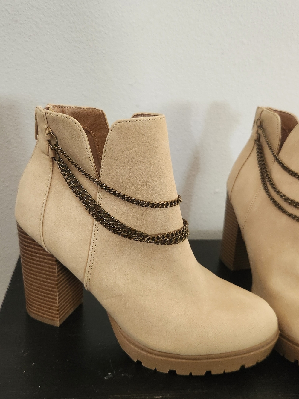 Report Taupe Suede-Look Ankle Boots with Chain Trim